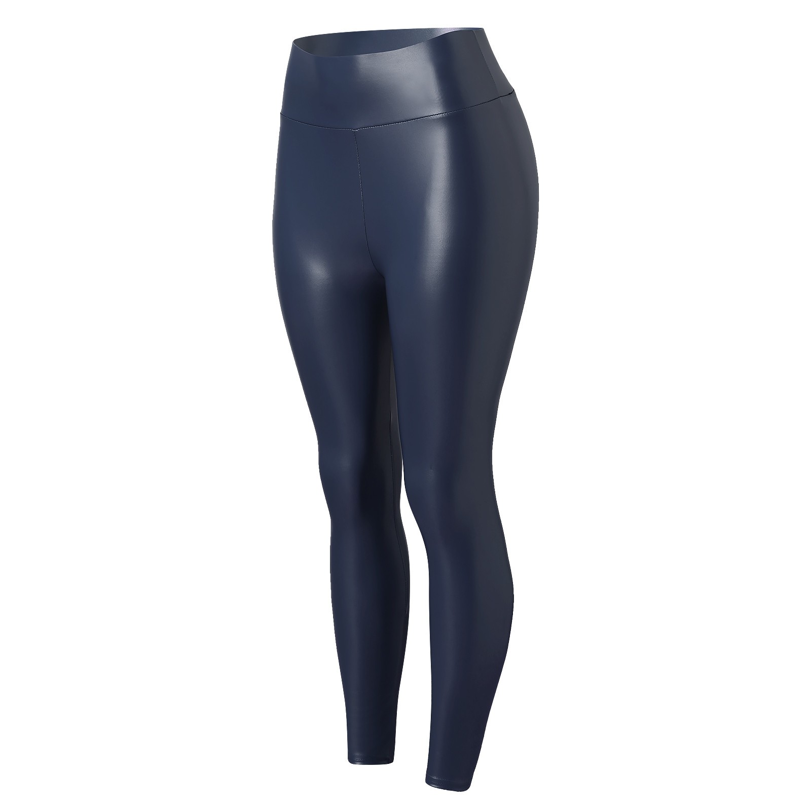 thumbnail image 2 of Leggings de cintura alta de piel sintética para mujer: pantalones holgados y elásticos de color liso para todas las estaciones, 2 of 8